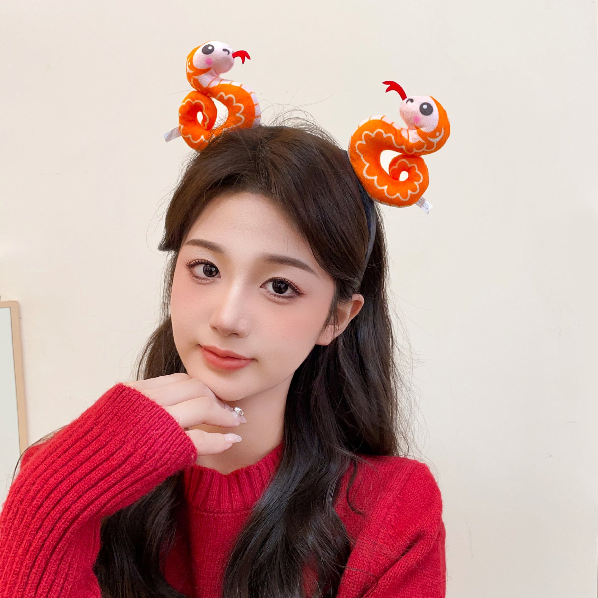 Wholesale Year of the Snake Headband  Cute Funny Plush Wash Hair Cards Small Snake Zodiac Headwear Children's Spring Festival